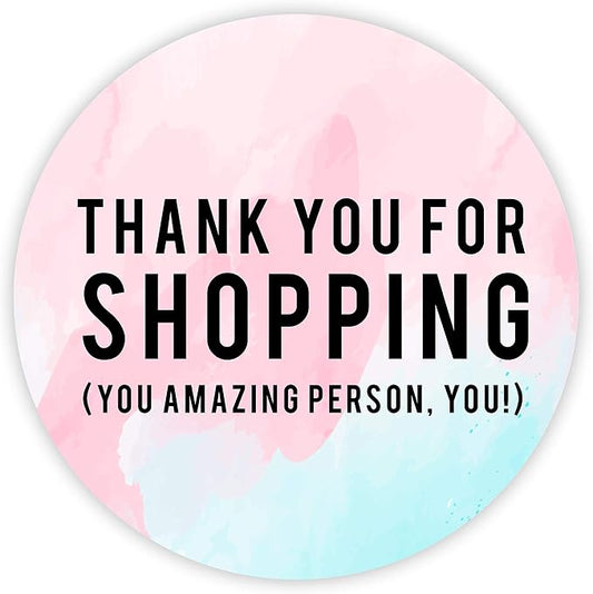 Andaz Press Round Small Business Sticker Labels, 120-Pack, Watercolor Thank You for Shopping, You Amazing Person, You!, Packaging Stickers, Product Labels for Small Business Thank You Stickers
