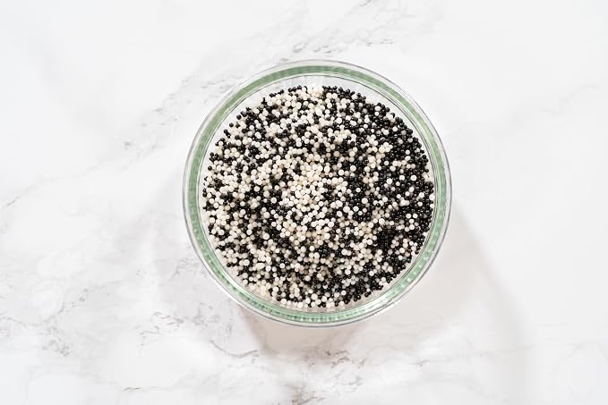 Bakerpan White-Black Nonpareils Sprinkles - 7 Ounces White & Black Sprinkles for Cake Decorating - Edible Nonpareils for Cupcakes, Ice Cream, Cake Decorations (Made in USA)