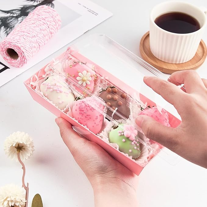 ZORRITA Paper Charcuterie Boxes with Clear Lids, 100 Pack, Pink | 7.5x3.3 Inch, Small, To Go Food Containers, For Desserts, Treats, Cookies, Sandwich, Pastry, Strawberries and Cupcakes