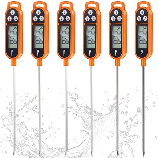 Copkim Instant Read Meat Thermometer with Long Probe 9.65 Inch Kitchen Cooking Food Candy Waterproof Digital Thermometer for BBQ Water Milk Yogurt Liquid(Orange,6 Pcs)