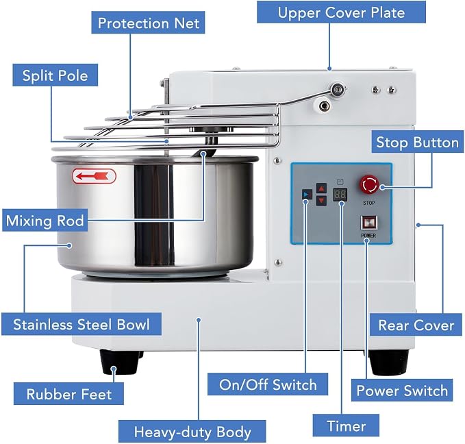 GarveeHome 10.5 Qt Commercial Stand Mixer, 650W Touch Screen Control with Timer & Safety Shield, Dual Rotating Dough Machine, Stainless Steel Bowl for Restaurant & Bakery