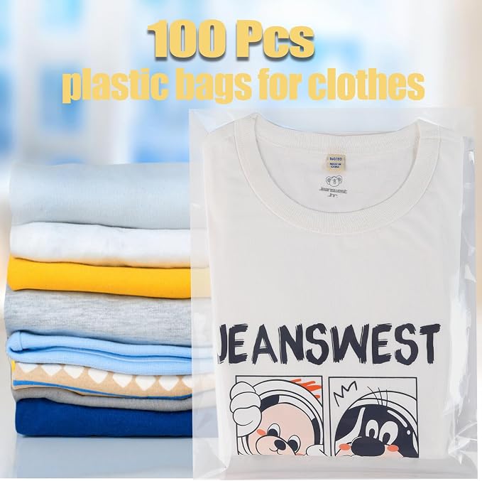 Nobranded 100 pcs Clear 12" x 16" Self Seal Cello Cellophane Bags Resealable Poly Plastic Bags 2.8 mils OPP Bag for Packaging Clothing, T Shirts, Party Decorative Gift