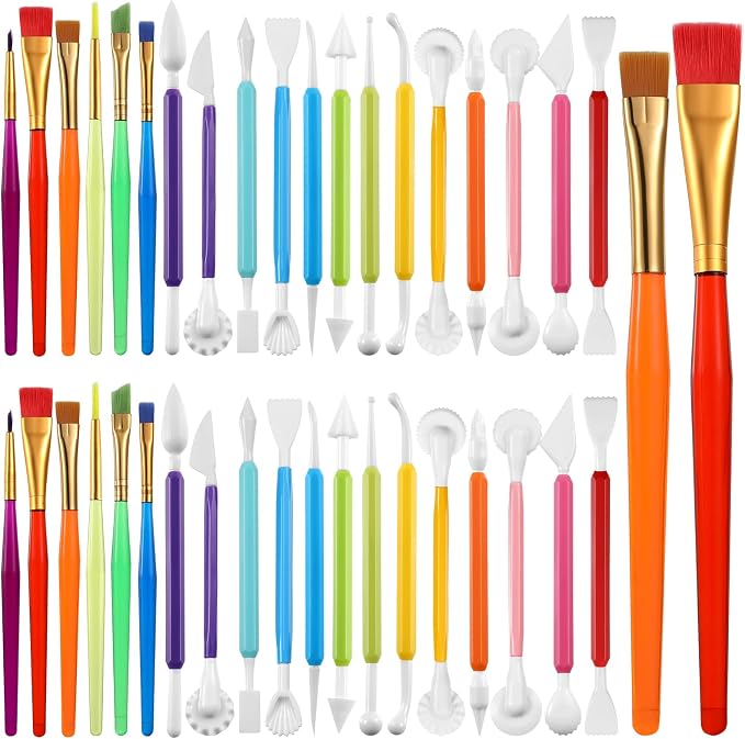 Patelai 57 Pcs Cake Decorating Tools, Cookie Fondant Modeling Set, Marshmallow Sculpting Brush and Fondant Modeling Tools for DIY Cake Sugar Gum Paste Decorating Supplies