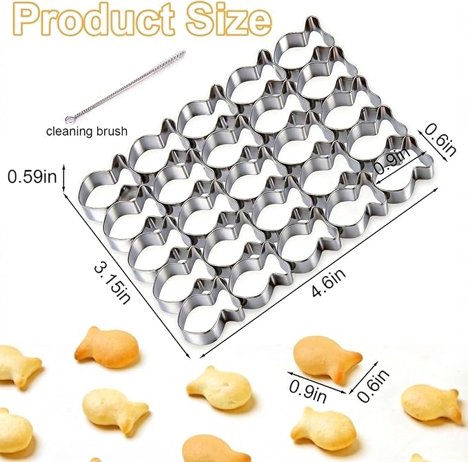 AIERSA Gold Fish Cracker Cutter,25 Cavity Fish Cookie Cutter,Mini Gold Fish Shapes Molds for Cookie,Non-stick Dough, Stainless Steels Cookie Cutters Mold for Baking