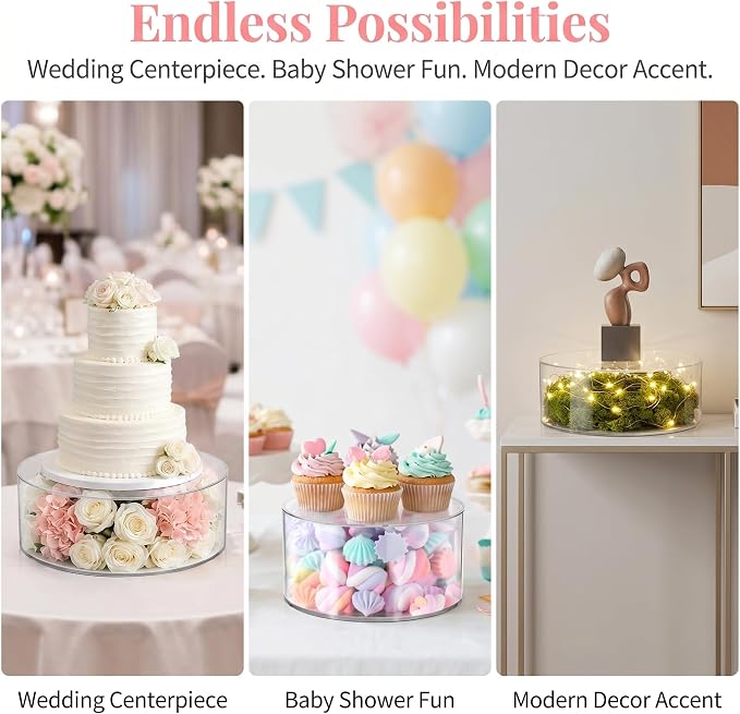 Jucoan Set of 2 Clear Acrylic Fillable Cake Stand, Cake Tier Display Stand Cupcake Stand, 12 Inch & 8 Inch Round Cylinder Display Riser for Wedding Birthday Baby Shower Easter Party Centerpieces