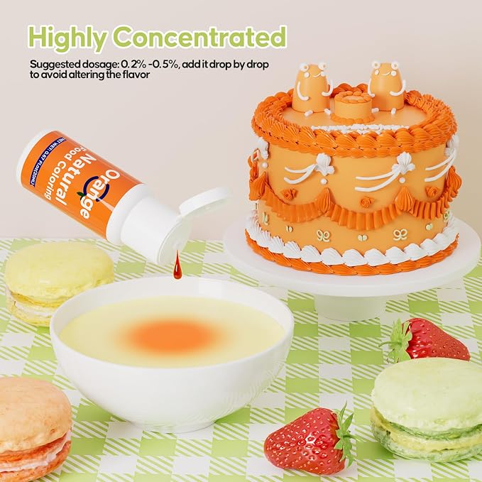 Natural Food Coloring- 20 Milliliters Dye Free Natural Food Coloring, FD&C & Artificial Dye Free Formula for Baking, Icing and Cooking, Cakes, Cupcakes, Frosting，Easter Eggs & Holiday Treats (ORANGE)