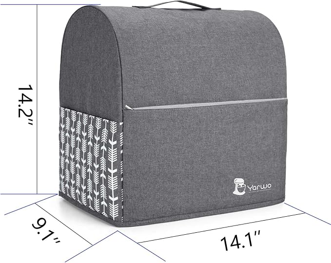 YARWO Stand Mixer Dust Cover Compatible with KitchenAid Mixer 4.5 qt -5 qt | Top Handle, Side Pockets for Kitchen Accessory, Dust-proof Protective Cover for Tilt-Head 4.5/5 qt, Washable, Gray with Arrow