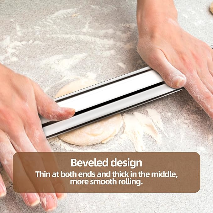 Rolling pin, Smooth Stainless Steel Rolling Pin, Tapered Design Bread Roller Pin，Rolling Pin for Baking Fondant, Pizza, Pie, Pastry, Pasta, Dough, Cookies, 16.7-inch Large Roller Pin