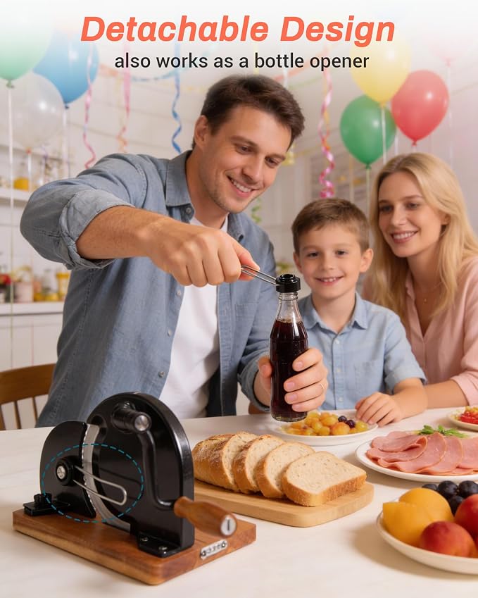 Foldable Sourdough Bread Slicer Adjustable Thickness, Manual Bread Slicer, Add Metal Rails, Hand Crank Bread Cutter Machine with Scale Line and Suction Cup, Stainless Steel Blade (Black)