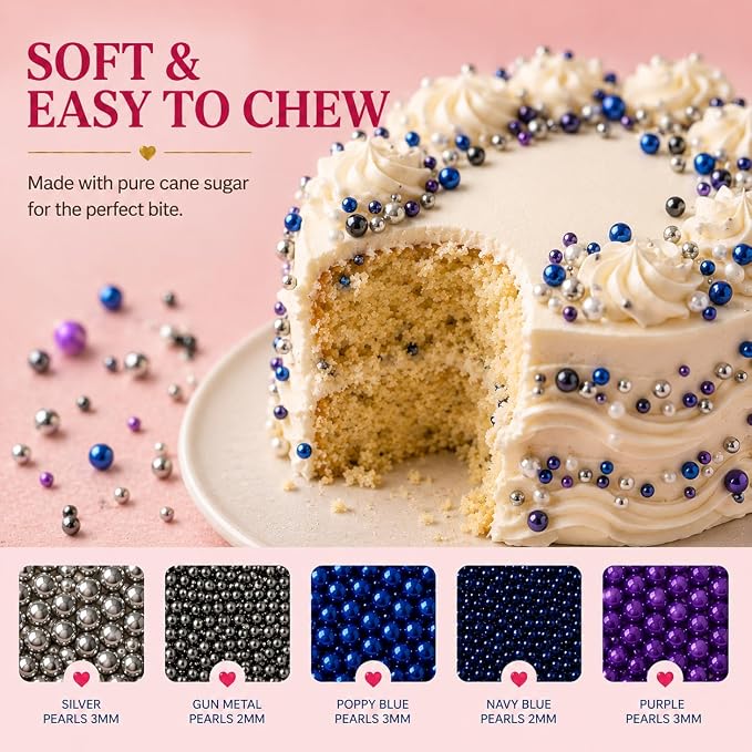 Confect Pearl Sprinkles | Assorted pack of 5 Under The Sea Disco Ball Sprinkles | Mix Grey, Sliver, Bright Blue, Navy Blue & Purple Pearl Dragees - Vegan, Gluten-Free, Nut-Free, Soy-Free, Dairy-Free, Palm Oil-Free, No Artificial Dyes - 5 Oz