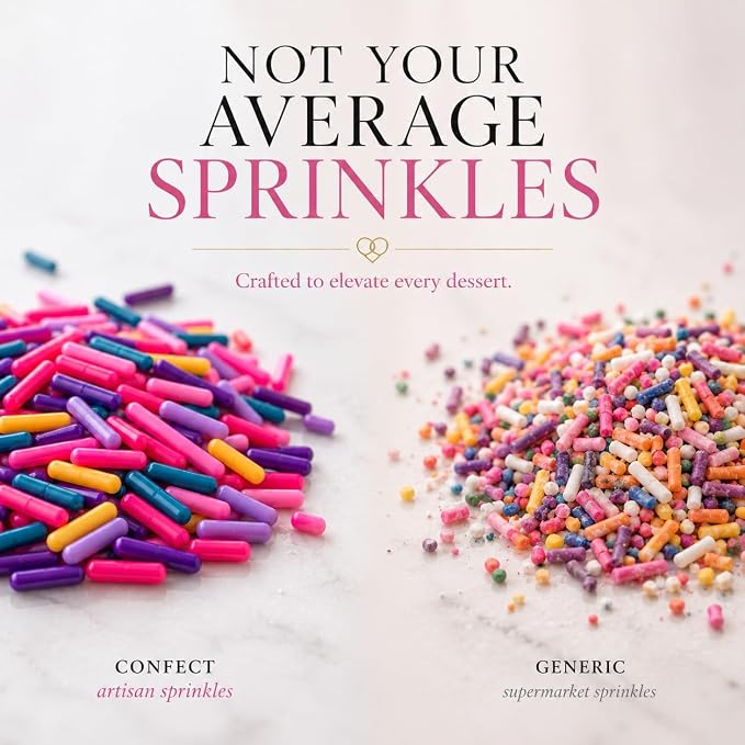 Confect Twinkle Toppings Rainbow Sprinkles – Custom Blend Multicolor Jimmies – Edible Toppings for Cake, Cupcake & Dessert Decorating – Vegan, Gluten-Free, Nut-Free, Soy-Free, Dairy-Free, Palm Oil-Free – 4.2 Oz
