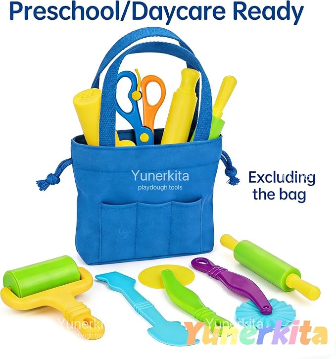 Dough Tool Set for Kid, 9 Pcs Dough Tools Accessories for Kids Ages 4-8, Includes Cutters Roller, Rolling Pins, Scissors, Plastic Knife