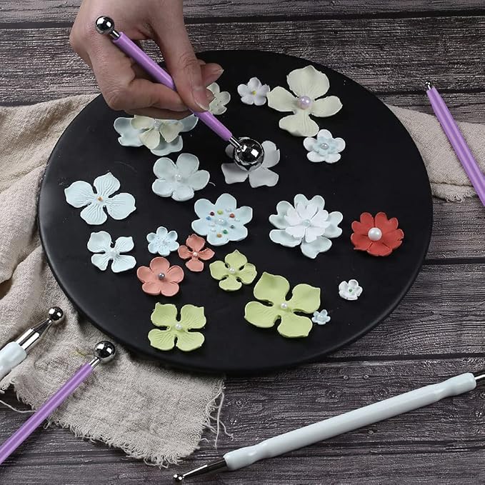 4 x Fondant Cake Decorating Clay Flower Sugarcraft Ball Model DIY Tool 8 Sizes (Purple)