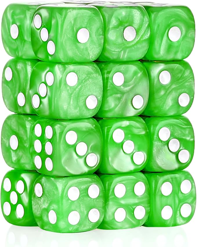 24 of Pack 16MM 6 Sided Dice Set,Pearl Pattern D6 Game Dice Set, 6 Sided Standard Dices for Yahtzee, Bunco or Teaching Math,with Portable Dice Pouch(Green Pearl)