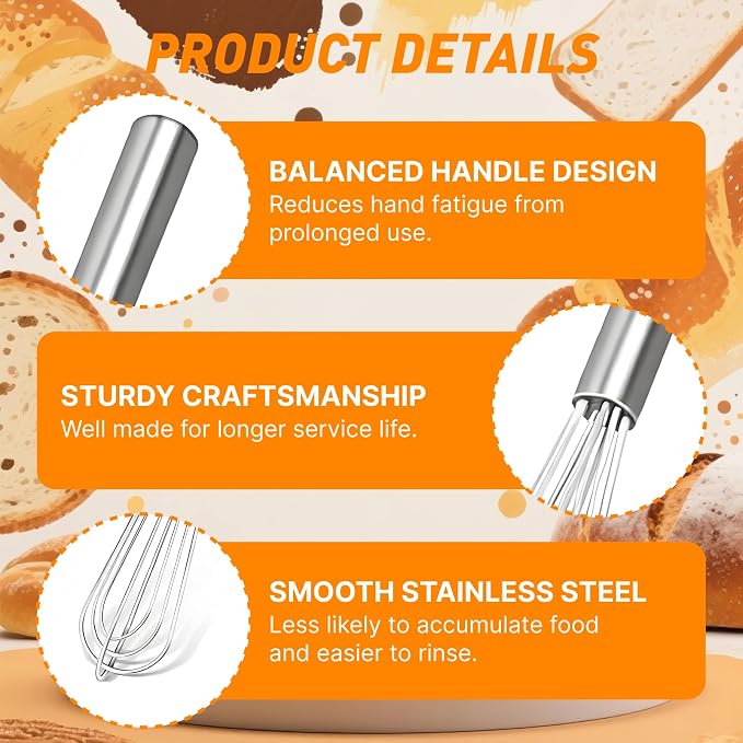 2 PCS Mini Whisk Small Whisk Set - 304 Stainless Steel Tiny Wire Whisk | Essential for Whisking Eggs, Beating Sauces & Blending Ingredients