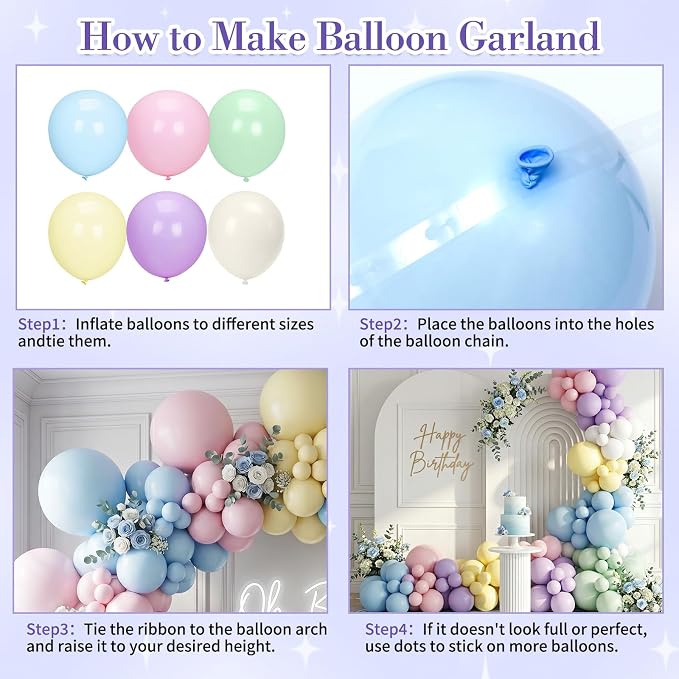 SNLN Purple Pastel Balloon Arch Kit, 140Pcs Lavender Pink Blue Balloons for Baby Shower Gender Reveal Birthday Wedding Bridal Shower Party Decorations