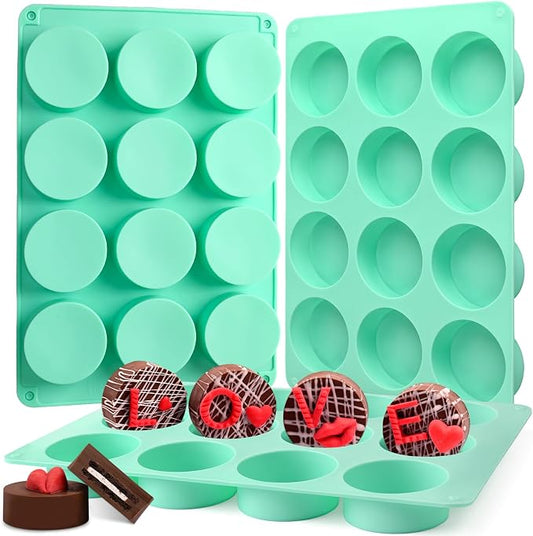 Actvty Round Chocolate Cookie Molds, 3 Pieces 12-Cavity Cylinder Chocolate Silicone Molds for Covered, Cookies Candy Jelly Mini Cakes and Muffin Baking(Green)