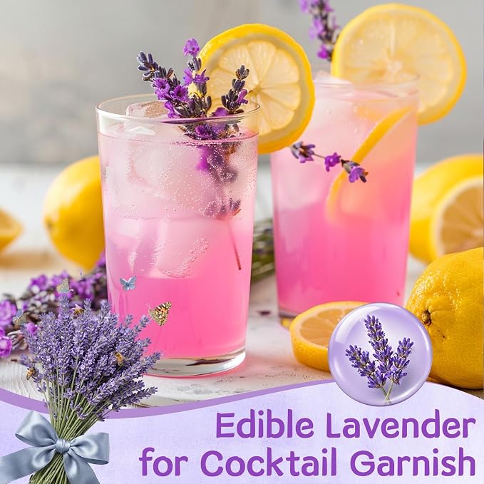 80-90 Edible Lavender Sprigs for Cocktails & Dessert, 6.69'' Edible Flowers for Drinks Garnish Tea DIY Craft, Food Grade Culinary Lavender Flower Bud 1.23oz(35g)