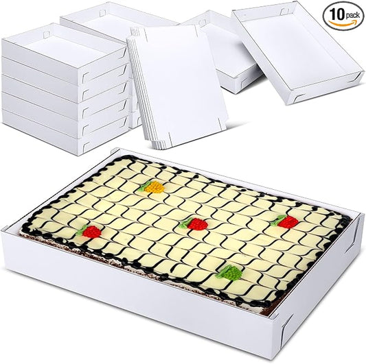 Reallnaive 10 Pack Full Sheet Cake Boxes 26 x 18 x 4 Inch Non Window Sheet Cake Box Bottom White Corrugated Greaseproof Bakery Tray Food Container Holder for Kitchen Cupcake Dessert, Excluding lid