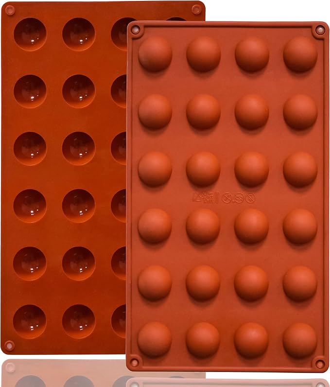 Lerykin Mini 24-Cavity Semi Sphere Silicone Molds Non-Stick, 2 Packs Half Sphere Silicone Baking Molds for Making Jelly, Chocolates and Cake