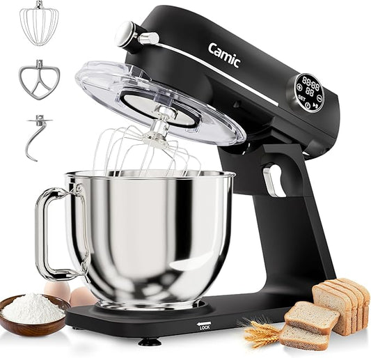8.45 QT All Metal Stand Mixer,10 Speed Large Capacity Kitchen Mixer with Digital Timer & Tilt-Head, Electric Mixer with Whisk Dough Hook Mixing Beater for Baking,Cakes,Cookie,Bread,Salad (Black)