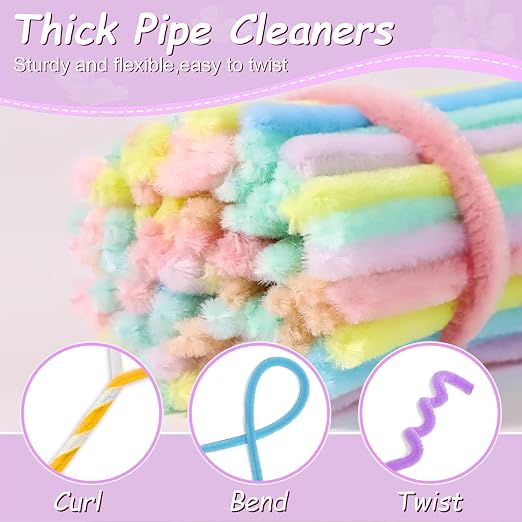7 Color Macaron Pipe Cleaners Bulk with Pompoms - 900pcs Craft Kit Fluffy Fuzzy Wire and Pastel Pom Poms Chenille Stems for Arts & Crafts, Flowers School Classroom Christmas Party Supplies