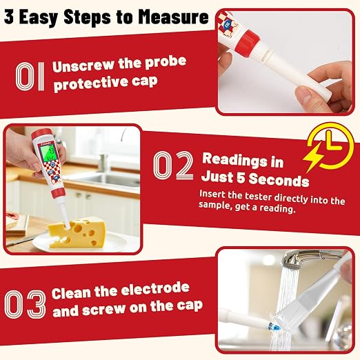 UIUZMAR Food pH Meter Digital pH Tester for Food Fermentation Spear pH Probe for Sourdough and Bread Dough Food Acidity Tester Professional pH Reader for Solid and Liquid