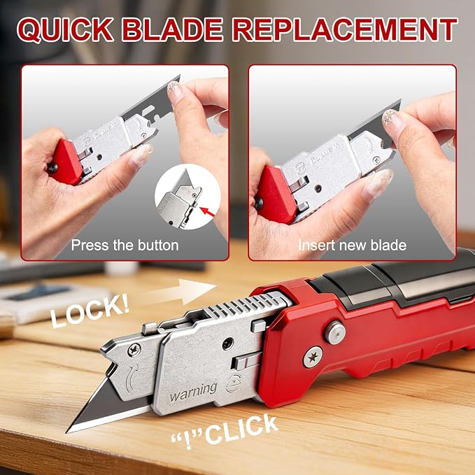 KeFanta Utility Knife Scraper, 2-in-1 Folding Razor Blade Scraper tool with 10PCS SK5 Extra Blades for Home Office, Heavy Duty Zinc Alloy Body, Built-In Blade Storage