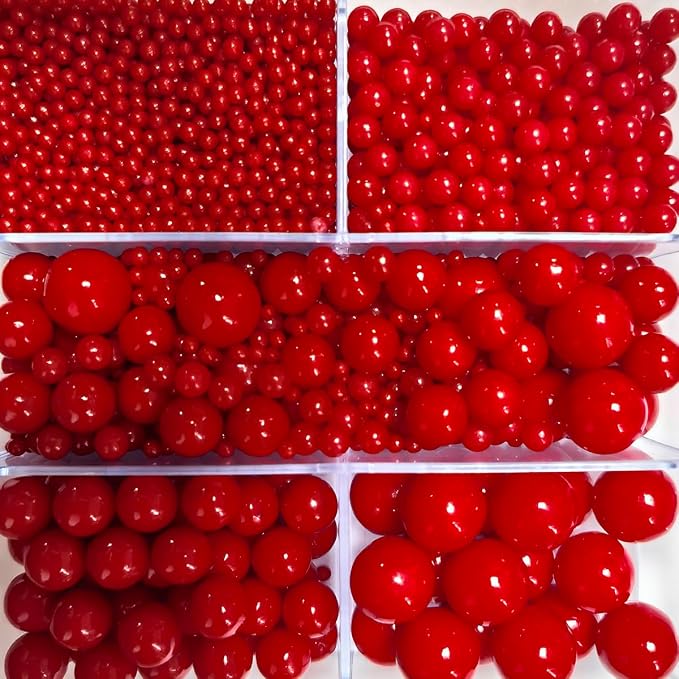 Edible Red Pearl Sprinkles for Cake Decorating, Mixing 4 Sizes Sugar Cupcake, Ice Cream, Donuts, Macaron Toppings Supplies 90g/ 3.17oz