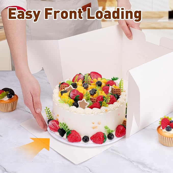 NEOACT 30Pcs Cake Boxes, 10x10x8 Inch Tall Bakery Boxes with Windows, Disposable Cakes Transport Containers with Lids for Cakes,Pie,Cupcakes, Pastry, Birthday, Wedding, Mother's Day