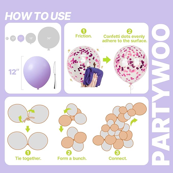 PartyWoo Pink and Purple Balloon Arch Kit Garland 140pcs Different Sizes of 18 12 10 5 Inch Metallic Baby Pink Hot Pink Chrome Light Purple Gold Confetti Balloons for Birthday Party Decorations
