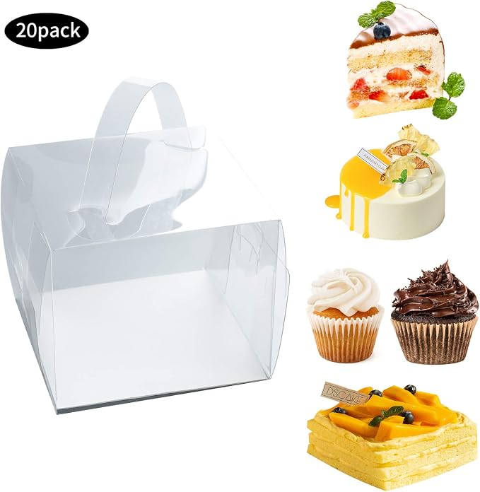 BURLIHOME 6x6x5Inch Transparent Bakery Boxes,20Pcs Clear Cake Box for Cake Chocolate Donut,Treat Boxes Gift for Party Wedding Graduation