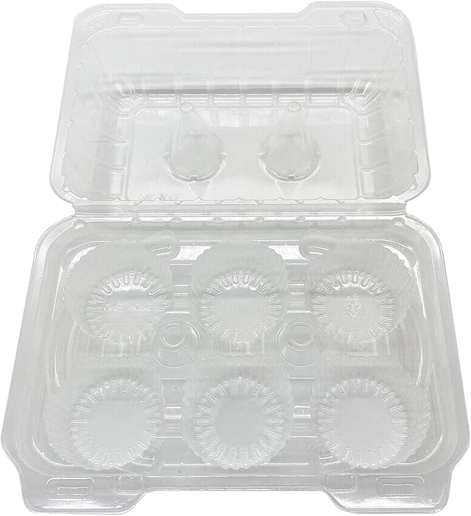 Clear Cupcake Containers,12pc Plastic Disposable High Dome Cupcake Boxes 6 Compartment Cupcake Holders Cupcake Containers Half Dozen Cupcake Trays ReliableCup Cake Muffin Packaging Transporter