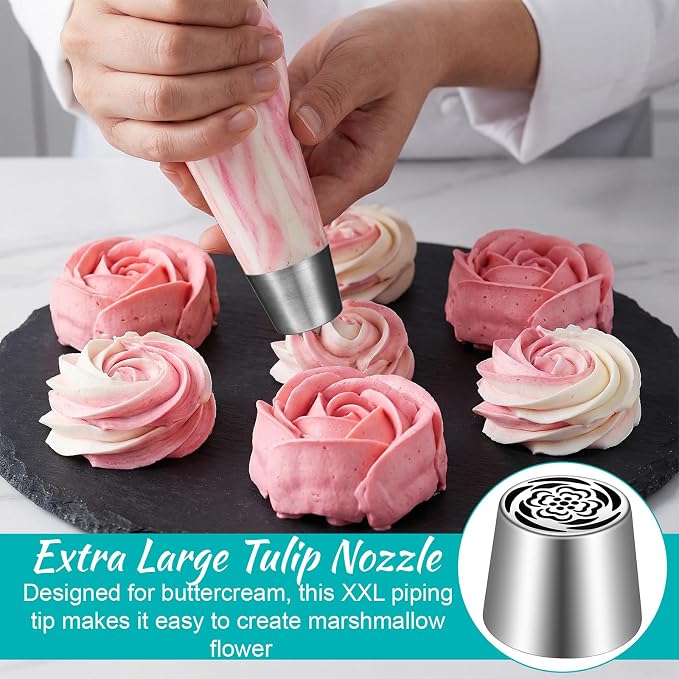 Russian Piping Tip Extra Large Flower Piping Tips for Cake Decorating Stainless Steel Floral Nozzle Frosting Pipings Kit for Pastry Cupcake Cake Decorating Wedding Birthday