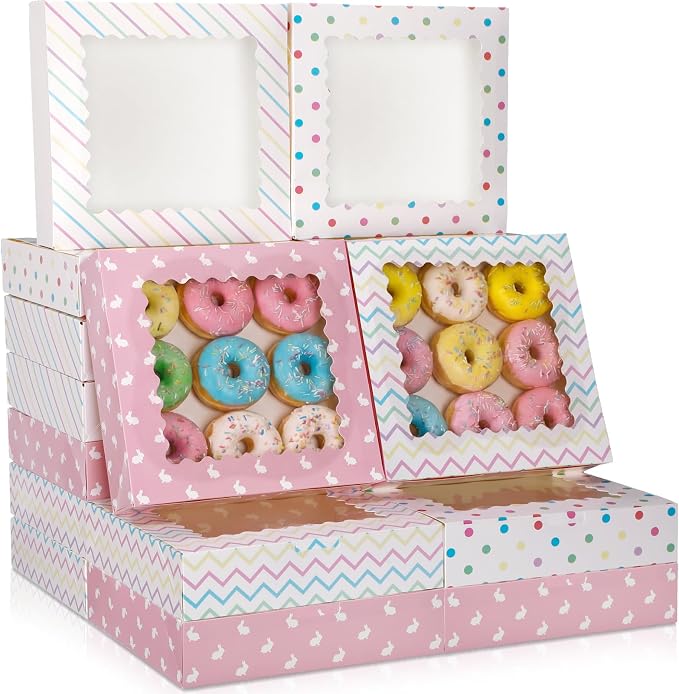 Affrolling 24 Pcs Pink Pie Boxes 10 x 10 x 2 Inch Auto-pop up Cookie Boxes with Window Polka Dot Bakery Treat Box Dessert Gift Wrapping for Pies, Cookie, Pastries, Donut, Chocolate Strawberries