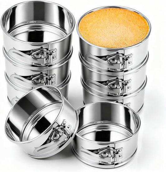 Sunnyray 8 Pcs 4 Inch Springform Pan for Baking Mini Cheesecake Pans with Removable Bottom Nonstick Leakproof Round Cake Mold Spring Form Molds for Mini Cheesecake Pizza and Quiches (Stainless Steel)