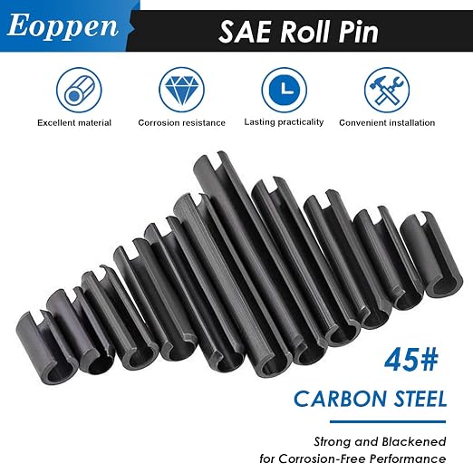 230Pcs SAE Roll Pin Assortment Set - Slotted Spring Pins Steel Split Expansion Pin 10 Sizes 1/16 5/64 3/32 1/8 5/32 3/16 7/32 1/4 5/16 3/8 Inch for Home Improvement Automotive Repair