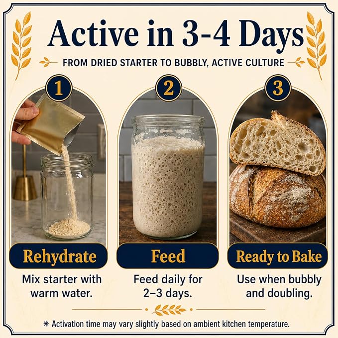 Yeast Coast Sourdough Dehydrated Starter Culture, Easy Activation | Beginner Friendly with Printed Guides and Recipe Cards