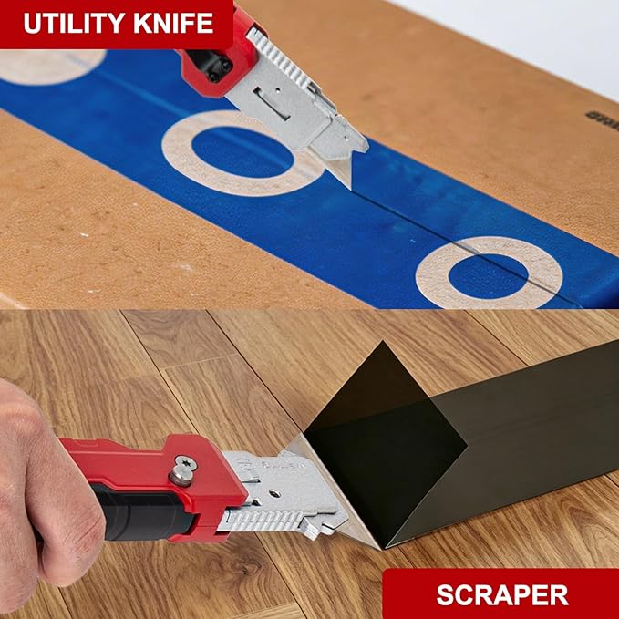 KeFanta Utility Knife Scraper, 2-in-1 Folding Razor Blade Scraper tool with 10PCS SK5 Extra Blades for Home Office, Heavy Duty Zinc Alloy Body, Built-In Blade Storage