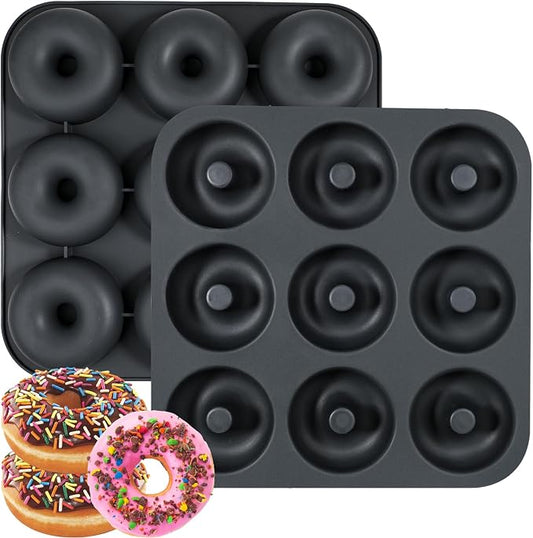 Webake 2 Packs Platinum Silicone Donut Pans for Baking, 3.2 Inch Non-Stick Donut Molds, 9-Cavity Donut Pans Bagel Molds, Food-Grade BPA Free & Dishwasher Safe