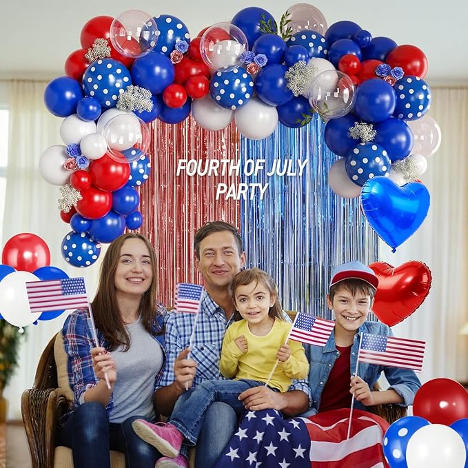 157Pcs Red White and Blue Balloons Garland Arch Kit with Fringe Curtain for 4th of July Memorial Veterans Day Patriotic Graduation Birthday Wedding Nautical Baseball Theme Party Decorations