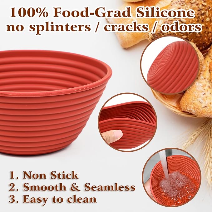 Webake 5 Inch Silicone Mini Banneton Bread Proofing Basket, 6Pcs Round Small Banneton Basket for Sourdough Bread Soup Bowls