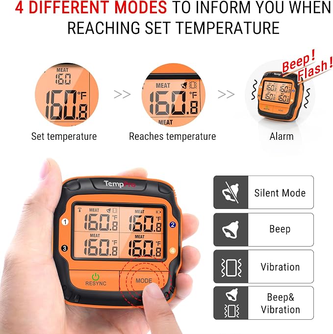 TempPro TP27 500FT Wireless Meat Thermometer for Grilling and Smoking with 4 Probes BBQ Kitchen Food Cooking Digital Thermometer for Meat Turkey Cooking Gift for Dad Him Husband (Previously ThermoPro)