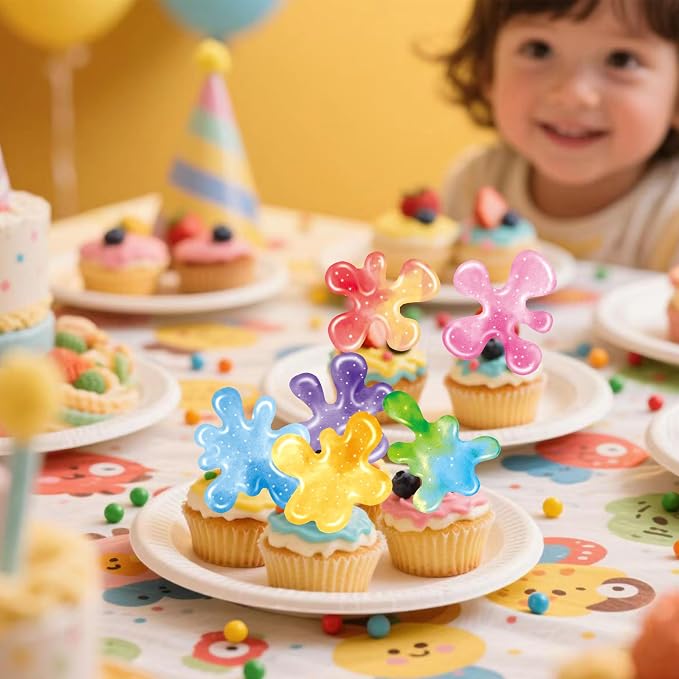 60 Pieces Edible Slime Cupcake Toppers for Colorful Painted Slime Cupcake Decorations for Slime Themed Birthday Party Art Themed Party Supplies