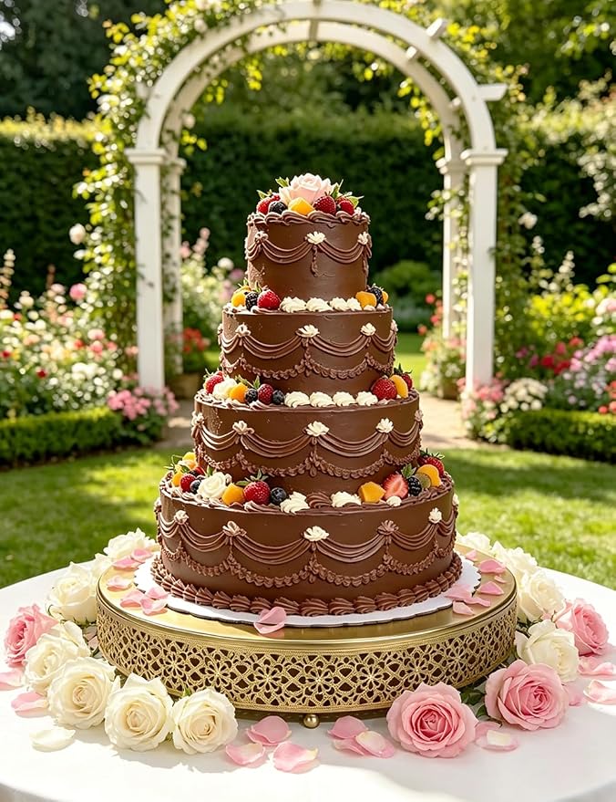 Cake Stand, Metal Round Cupcake Dessert Stand Cake Display Holder Cookies Fruit Serving Tray Decor for Wedding Party Birthday Baby Showers Anniversary (14in, Gold)