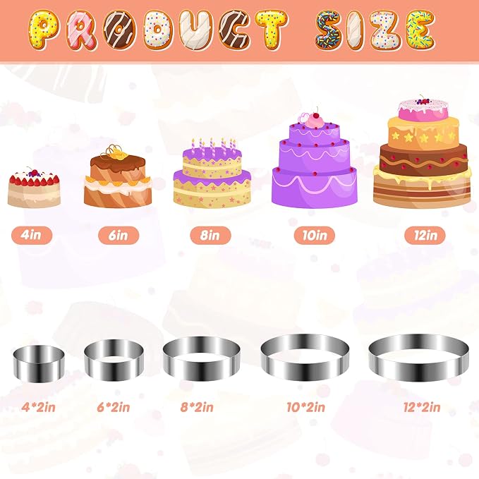 Eaasty 5 Pcs 4"–12" Round Cookie Cutter Set Cake Ring Biscuit Cutters Cake Mold Stainless Steel Pastry Ring for Baking Cakes Cookies Pancakes Mousse Tart Muffin(Circle,5 Sizes)