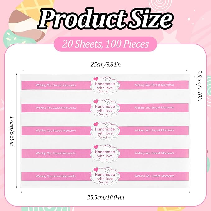 100PCS Pink Food Retail Package Seal Labels Sticker, 9x1 Inch Tamper Proof Stickers, Tamper Evident Stickers Baking Gift Box Sticker for Handmade Baking Craft Arts, Freshness Labels