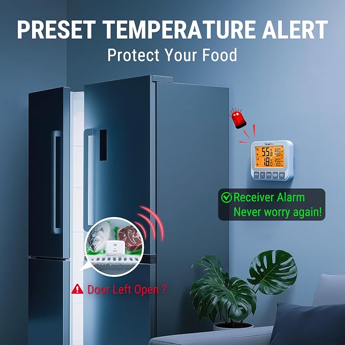 TempPro Wireless Freezer Fridge Thermometer with Alarm, High Accuracy, Rechargeable Refrigerator Thermometer with Backlit LCD Display, Battery Included (Previously ThermoPro)