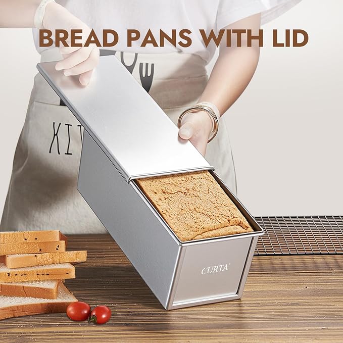 CURTA 1 Pack Pullman Loaf Pan with Lid, 2.2 lb 13x5 Inch Nonstick Aluminum Alloy Pullman Loaf pan, Bread Loaf pan with Lid for Homemade Sandwich Bread
