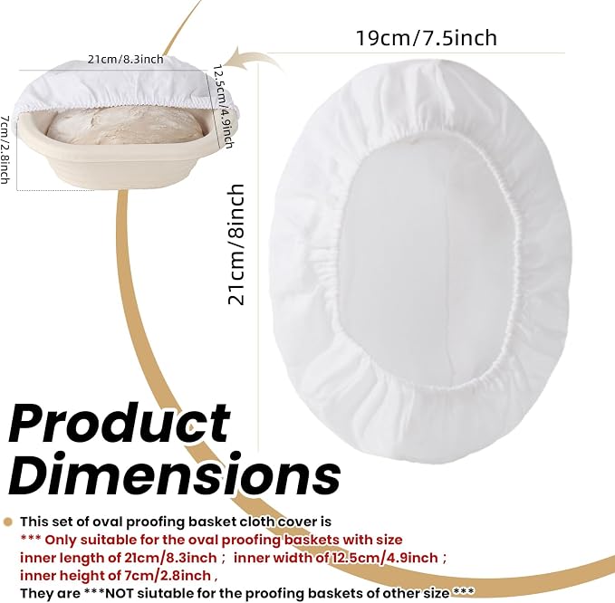 6 Pack Elastic Bread Proofing Basket Covers - Premium Linen & Cotton Liners for 8 inch Oval Sourdough Banneton, Non-Stick, Breathable Fermentation Cloth for Sourdough & Artisan Baking